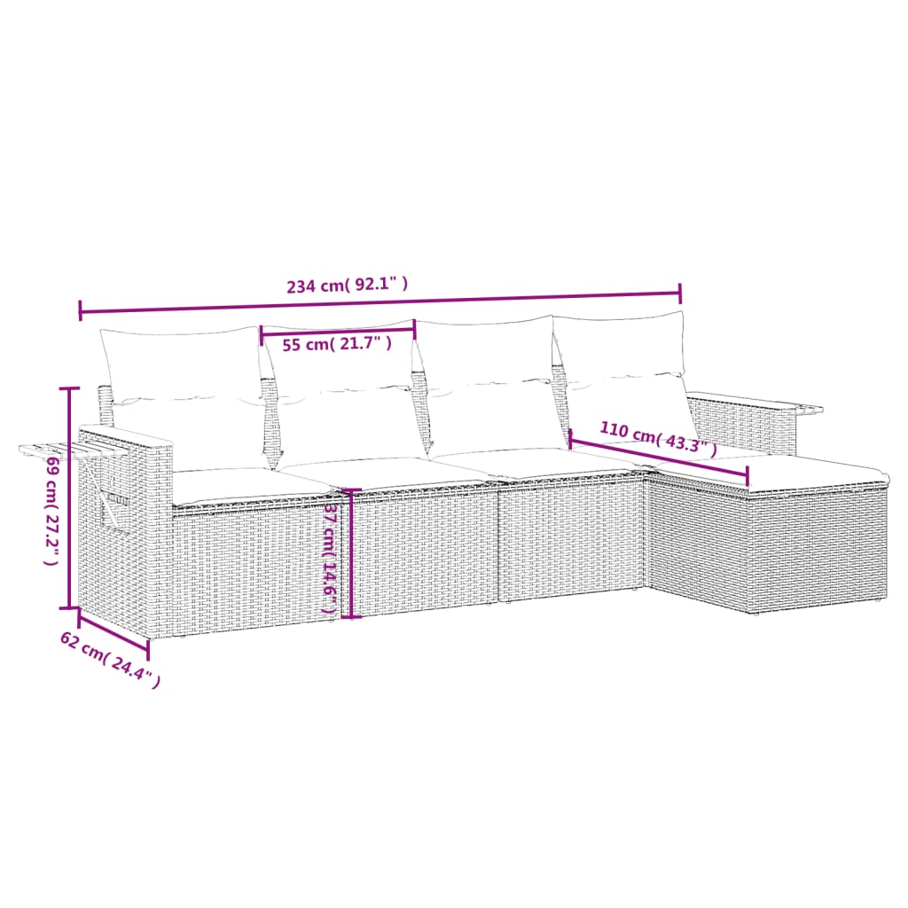 5-delige Loungeset met kussens poly rattan zwart is nu te koop bij PeponiXL, paradijselijk wonen!