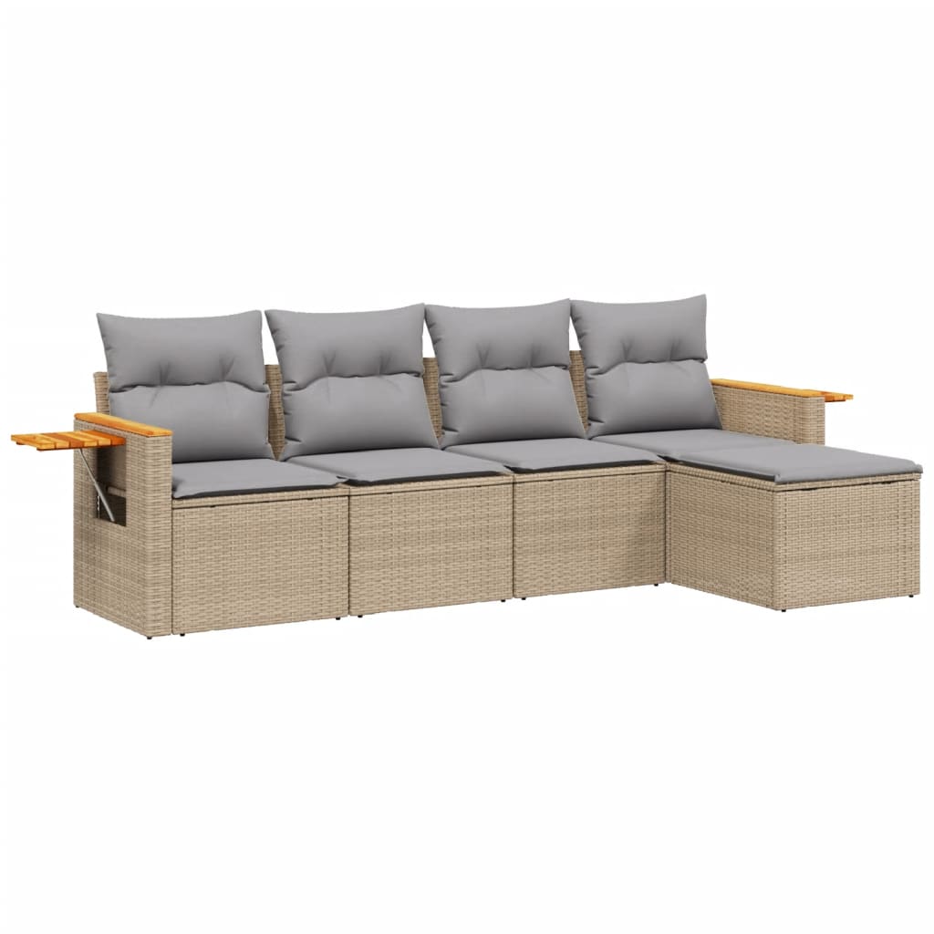 5-delige Loungeset met kussens poly rattan beige is nu te koop bij PeponiXL, paradijselijk wonen!