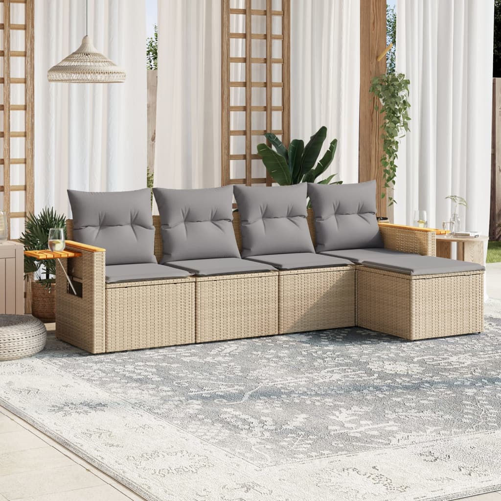 5-delige Loungeset met kussens poly rattan beige is nu te koop bij PeponiXL, paradijselijk wonen!