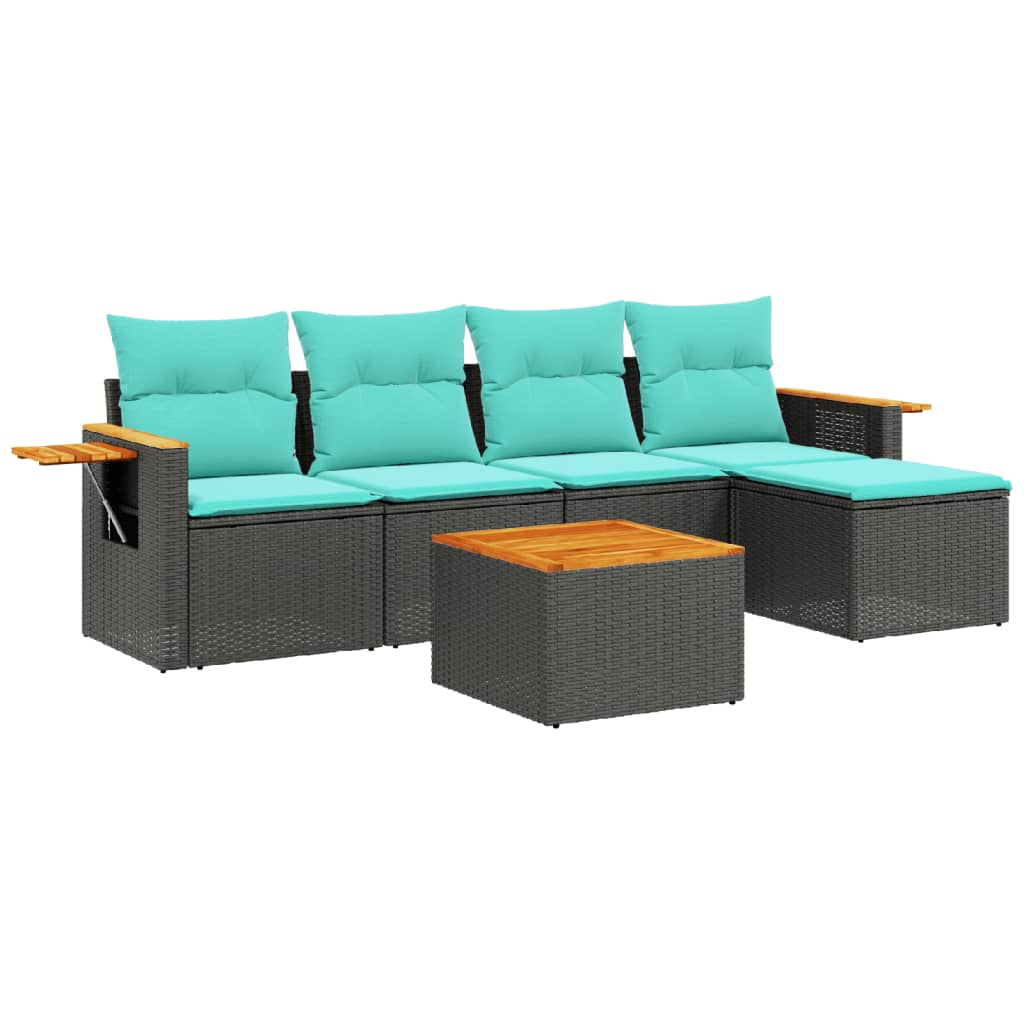 6-delige Loungeset met kussens poly rattan zwart is nu te koop bij PeponiXL, paradijselijk wonen!