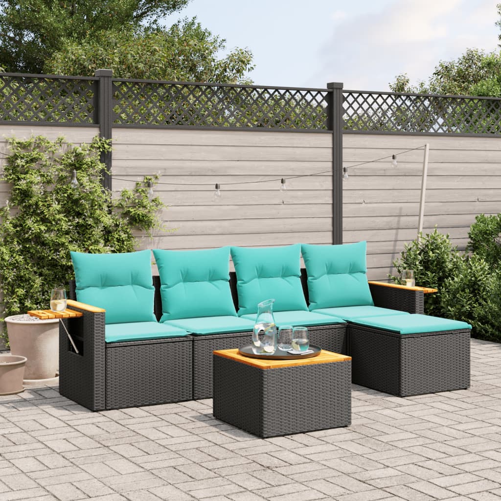 6-delige Loungeset met kussens poly rattan zwart is nu te koop bij PeponiXL, paradijselijk wonen!