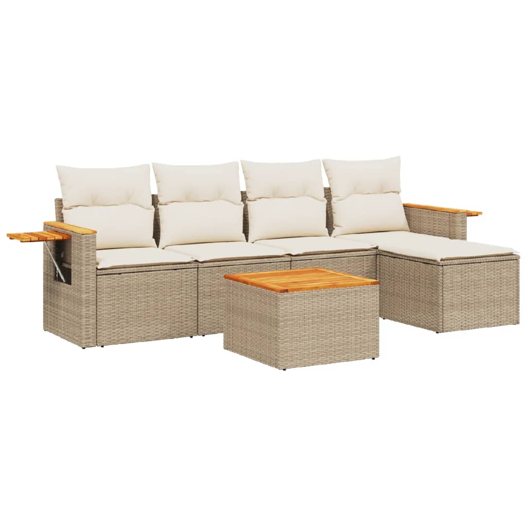 6-delige Loungeset met kussens poly rattan beige is nu te koop bij PeponiXL, paradijselijk wonen!