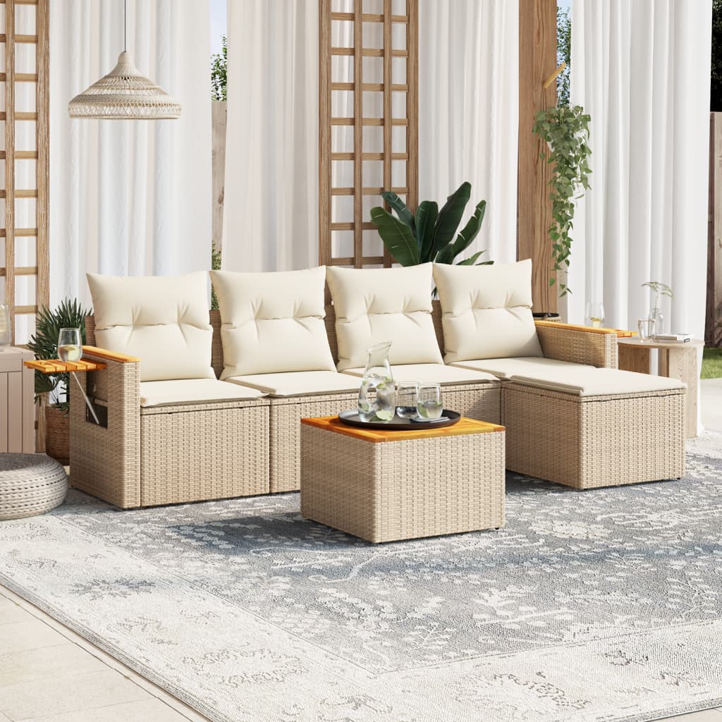6-delige Loungeset met kussens poly rattan beige is nu te koop bij PeponiXL, paradijselijk wonen!