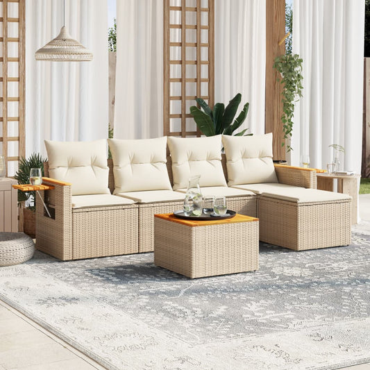 6-delige Loungeset met kussens poly rattan beige is nu te koop bij PeponiXL, paradijselijk wonen!
