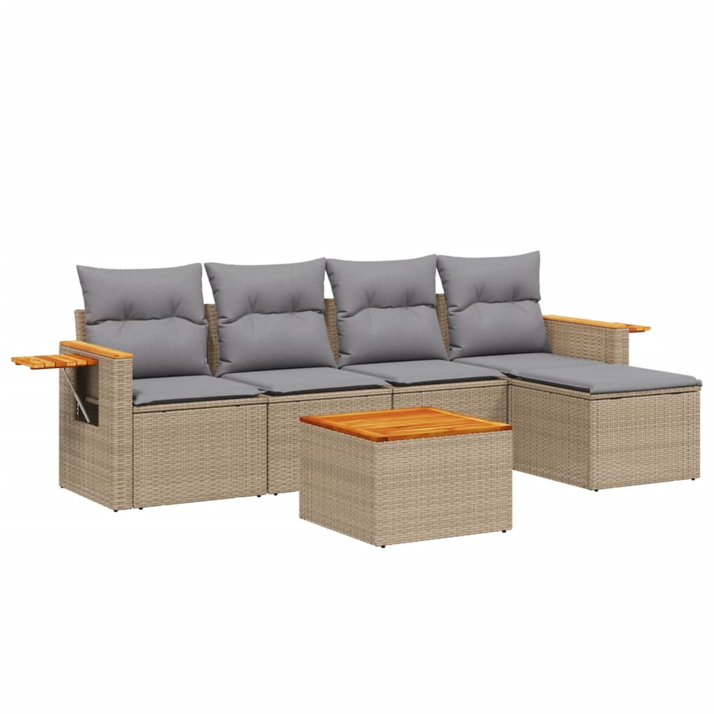 6-delige Loungeset met kussens poly rattan beige is nu te koop bij PeponiXL, paradijselijk wonen!