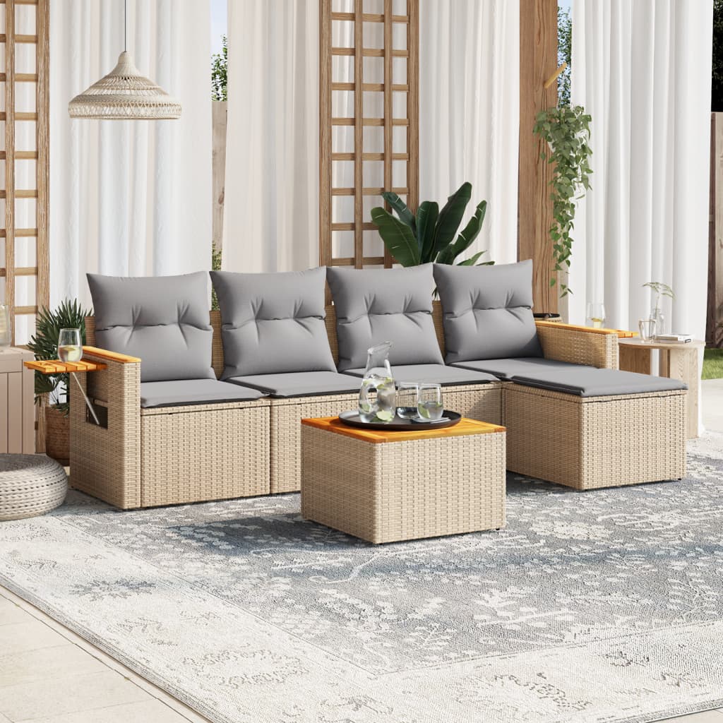 6-delige Loungeset met kussens poly rattan beige is nu te koop bij PeponiXL, paradijselijk wonen!