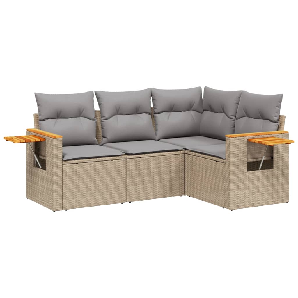 4-delige Loungeset met kussens poly rattan beige is nu te koop bij PeponiXL, paradijselijk wonen!