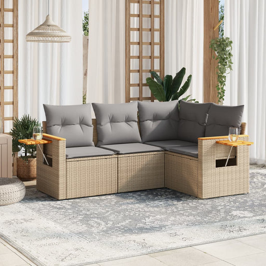 4-delige Loungeset met kussens poly rattan beige is nu te koop bij PeponiXL, paradijselijk wonen!