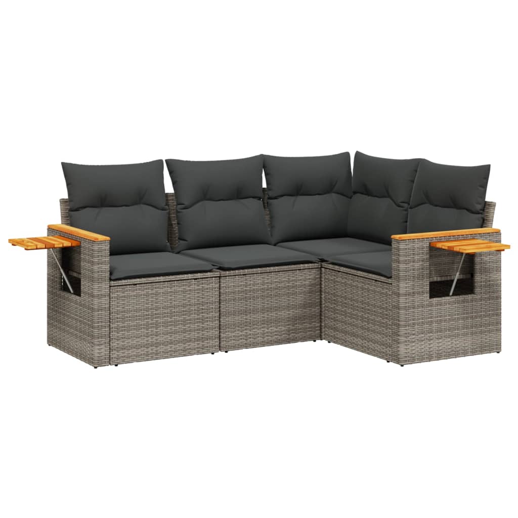 4-delige Loungeset met kussens poly rattan grijs is nu te koop bij PeponiXL, paradijselijk wonen!