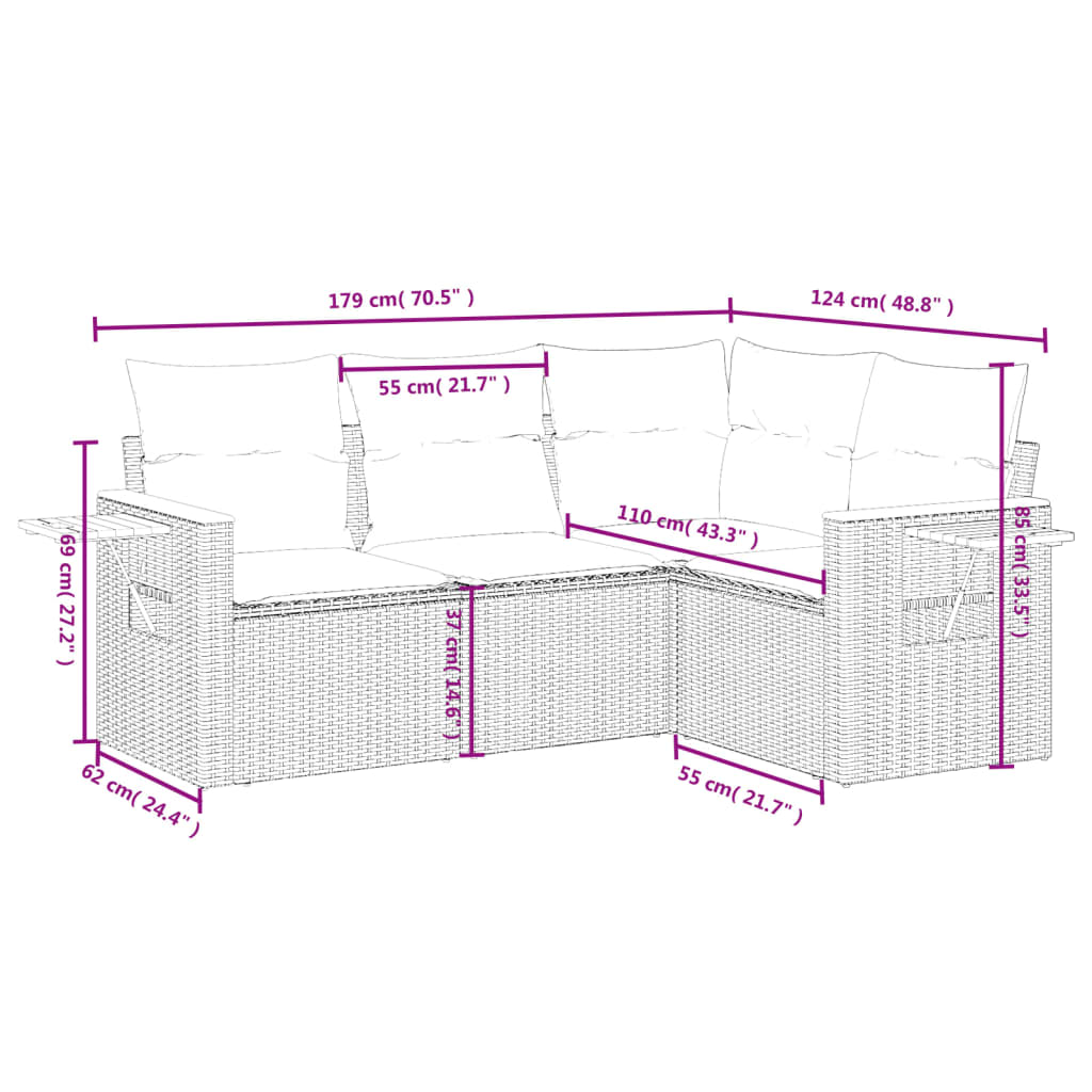 4-delige Loungeset met kussens poly rattan grijs is nu te koop bij PeponiXL, paradijselijk wonen!