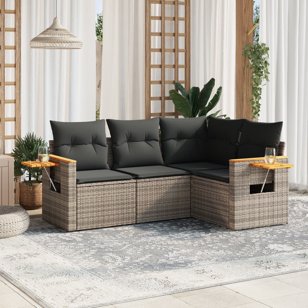 4-delige Loungeset met kussens poly rattan grijs is nu te koop bij PeponiXL, paradijselijk wonen!
