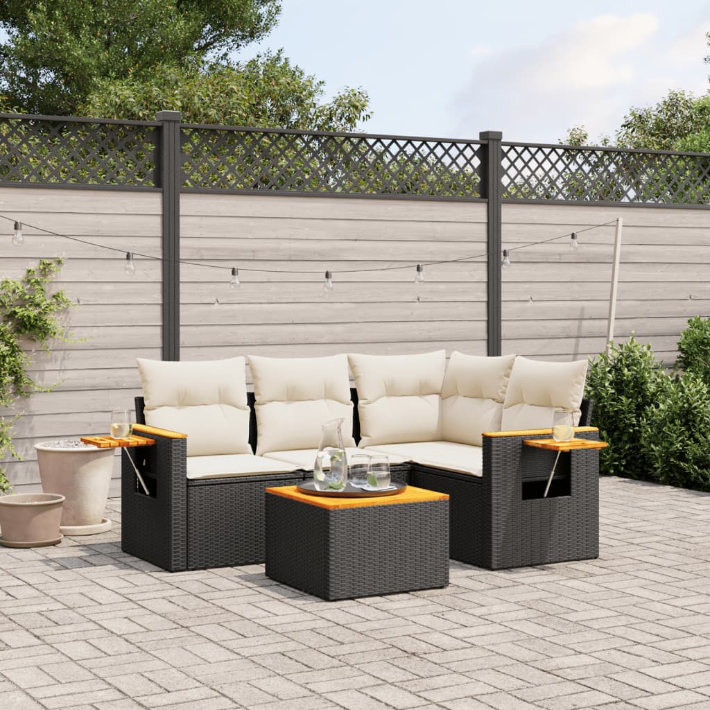 5-delige Loungeset met kussens poly rattan zwart is nu te koop bij PeponiXL, paradijselijk wonen!