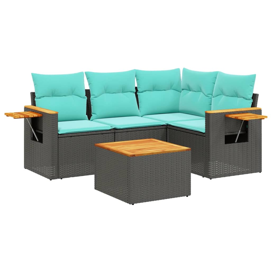 5-delige Loungeset met kussens poly rattan zwart is nu te koop bij PeponiXL, paradijselijk wonen!