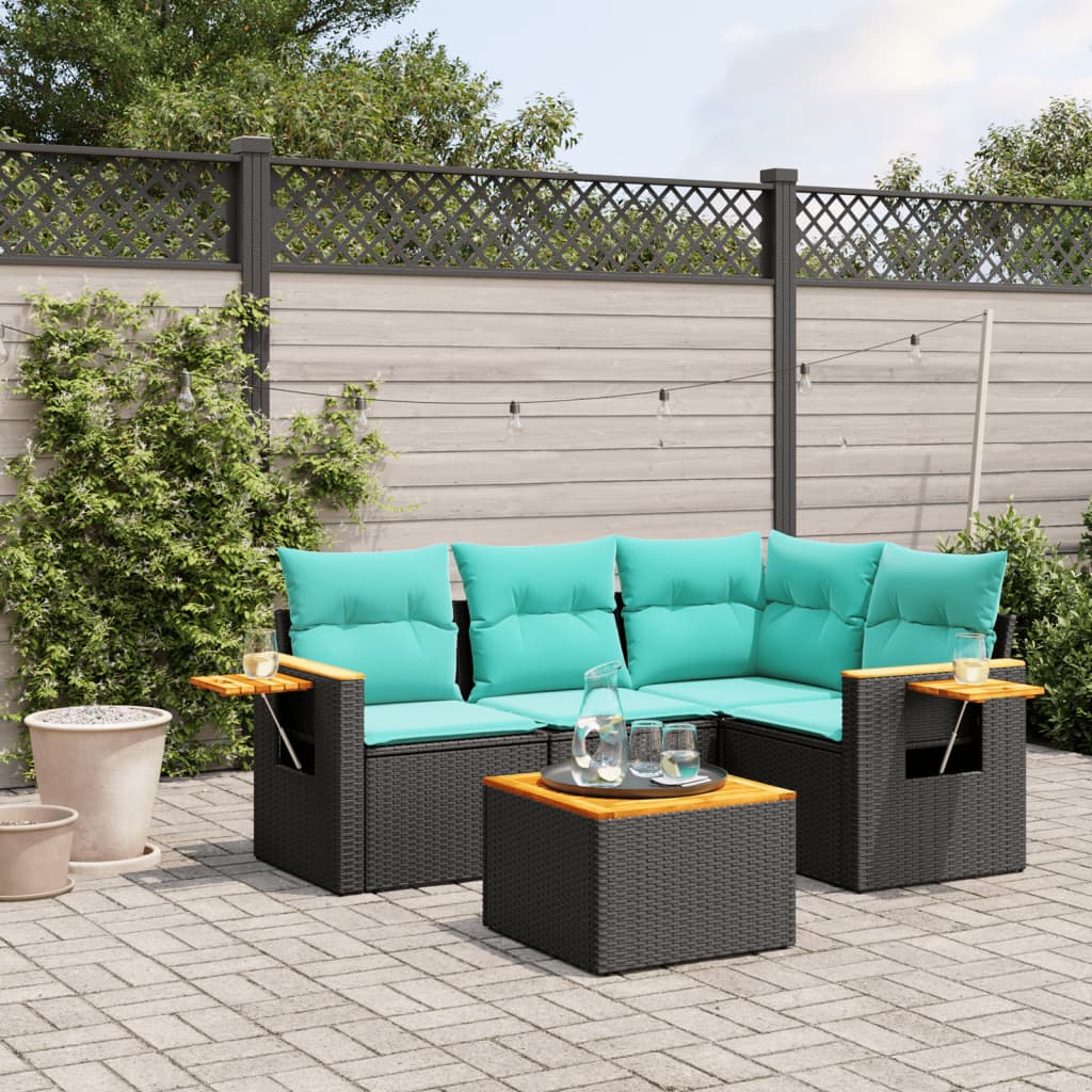 5-delige Loungeset met kussens poly rattan zwart is nu te koop bij PeponiXL, paradijselijk wonen!