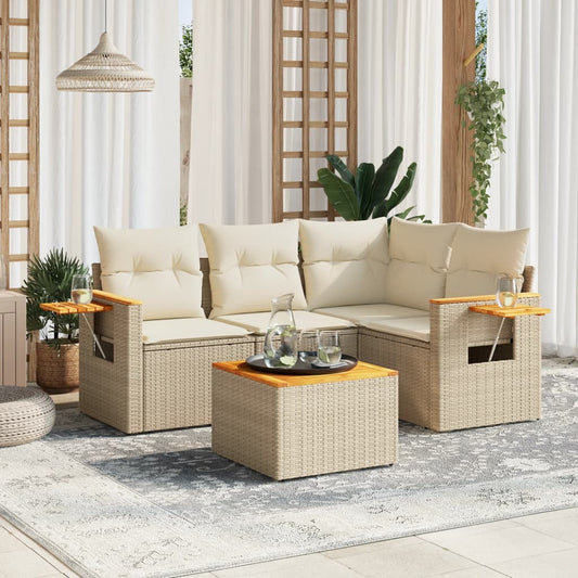 5-delige Loungeset met kussens poly rattan beige is nu te koop bij PeponiXL, paradijselijk wonen!