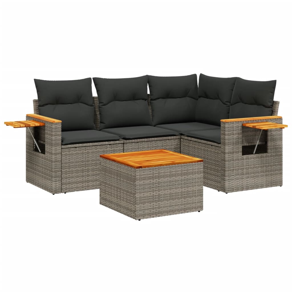 5-delige Loungeset met kussens poly rattan grijs is nu te koop bij PeponiXL, paradijselijk wonen!