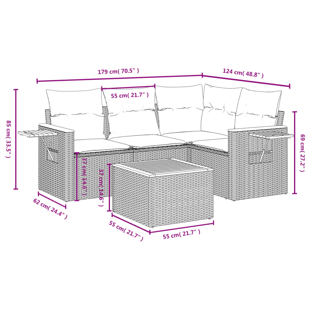 5-delige Loungeset met kussens poly rattan grijs is nu te koop bij PeponiXL, paradijselijk wonen!