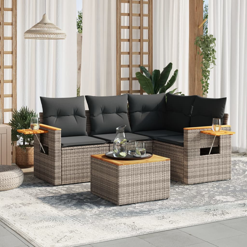 5-delige Loungeset met kussens poly rattan grijs is nu te koop bij PeponiXL, paradijselijk wonen!