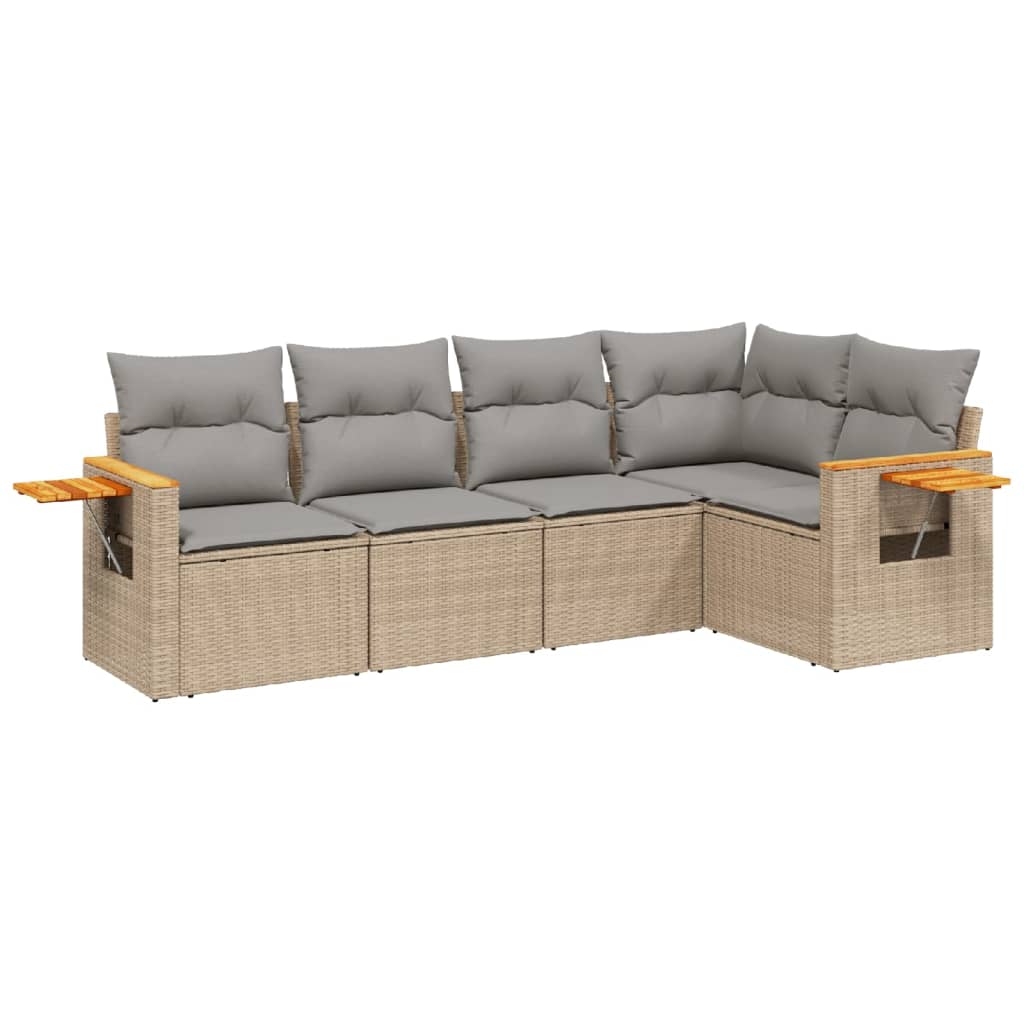 5-delige Loungeset met kussens poly rattan beige is nu te koop bij PeponiXL, paradijselijk wonen!