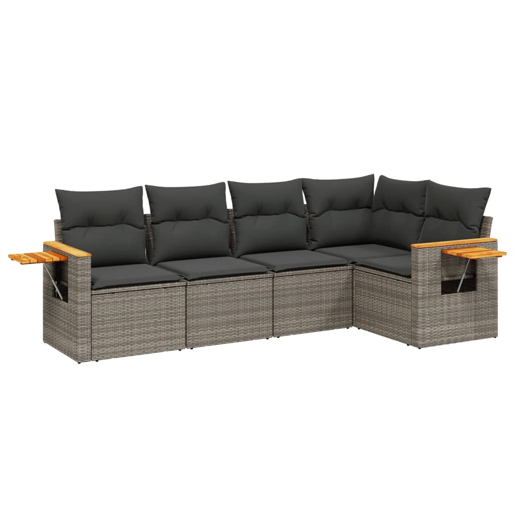 5-delige Loungeset met kussens poly rattan grijs is nu te koop bij PeponiXL, paradijselijk wonen!