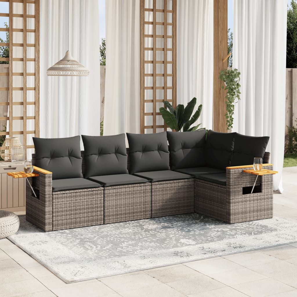5-delige Loungeset met kussens poly rattan grijs is nu te koop bij PeponiXL, paradijselijk wonen!