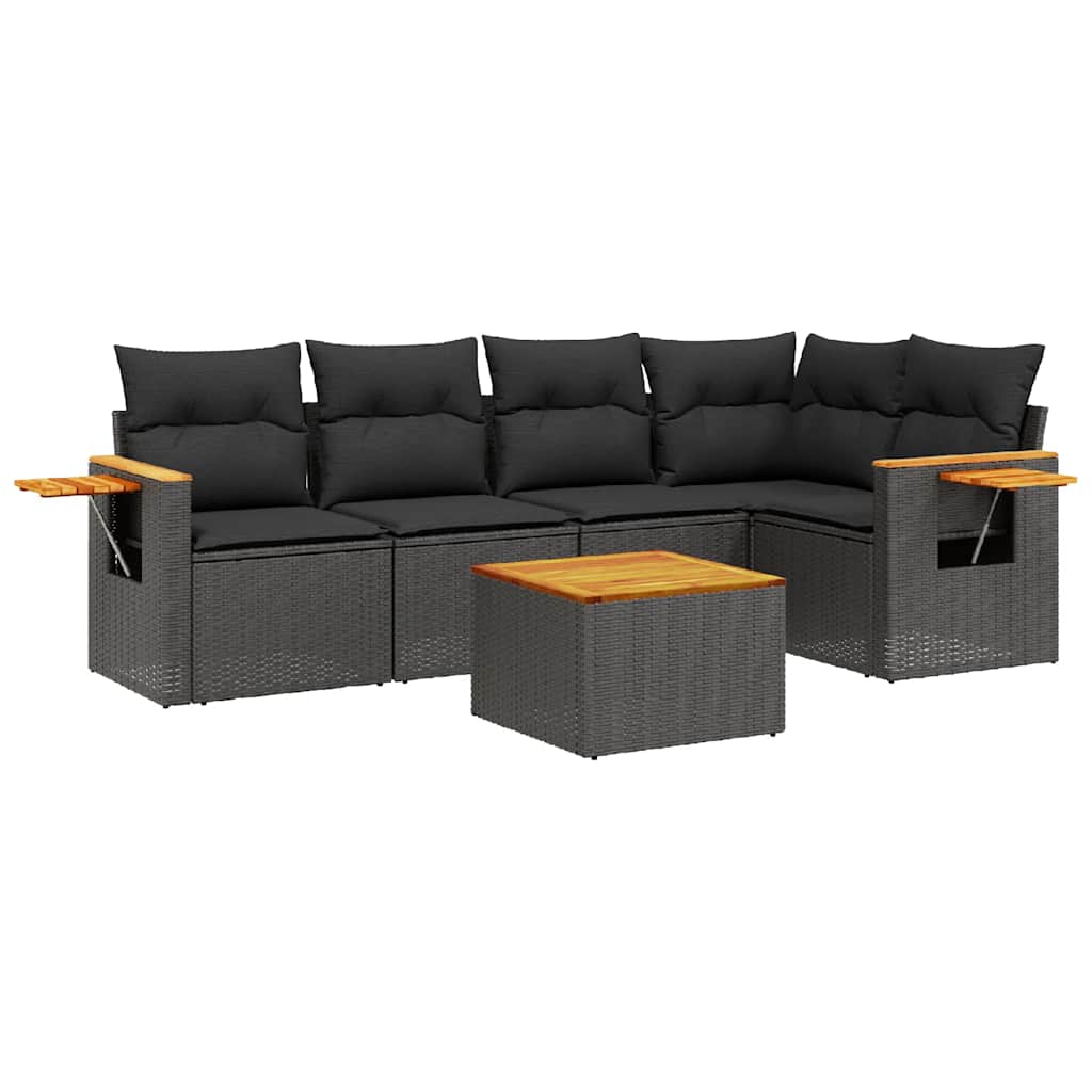 6-delige Loungeset met kussens poly rattan zwart is nu te koop bij PeponiXL, paradijselijk wonen!