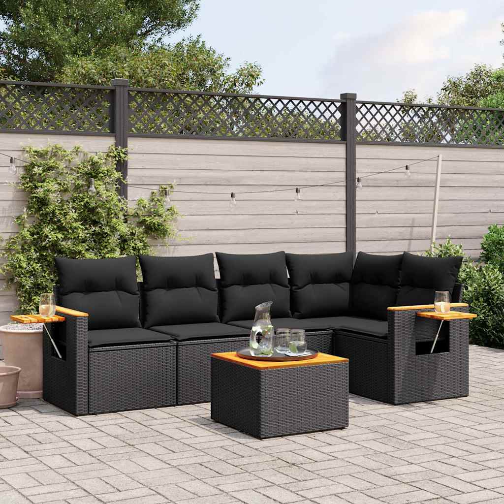 6-delige Loungeset met kussens poly rattan zwart is nu te koop bij PeponiXL, paradijselijk wonen!
