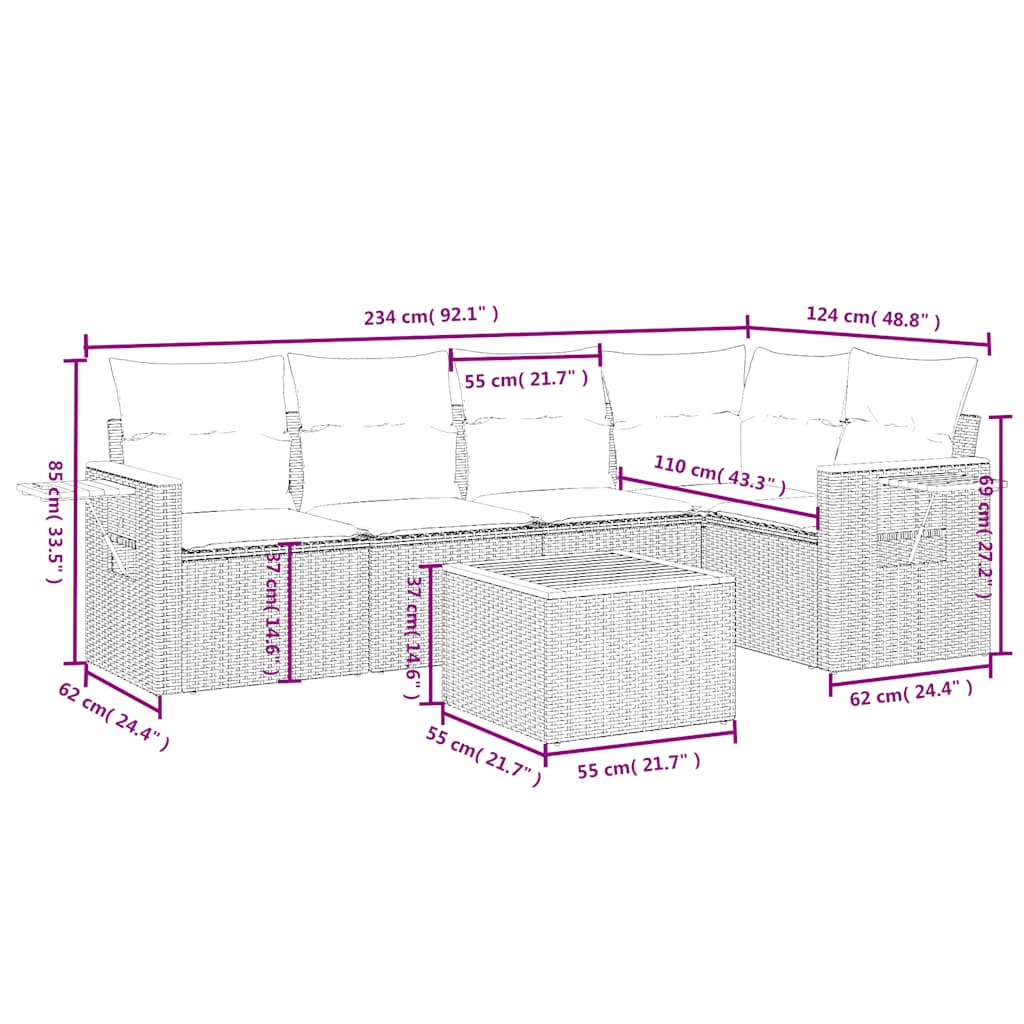 6-delige Loungeset met kussens poly rattan zwart is nu te koop bij PeponiXL, paradijselijk wonen!