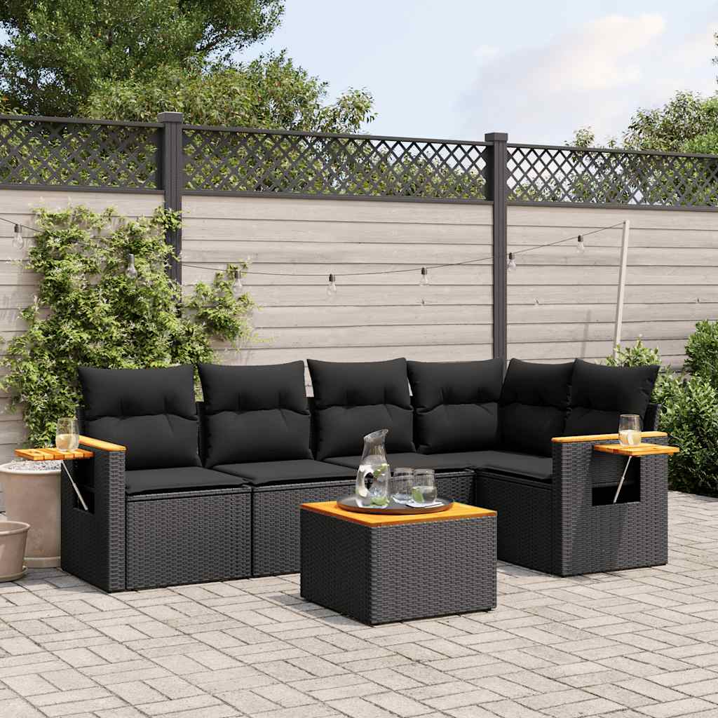 6-delige Loungeset met kussens poly rattan zwart is nu te koop bij PeponiXL, paradijselijk wonen!