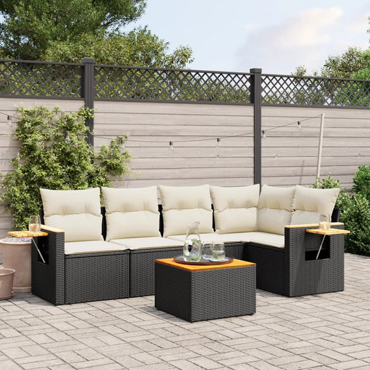 6-delige Loungeset met kussens poly rattan zwart is nu te koop bij PeponiXL, paradijselijk wonen!