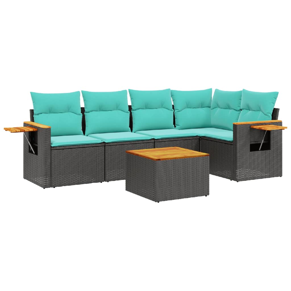 6-delige Loungeset met kussens poly rattan zwart is nu te koop bij PeponiXL, paradijselijk wonen!