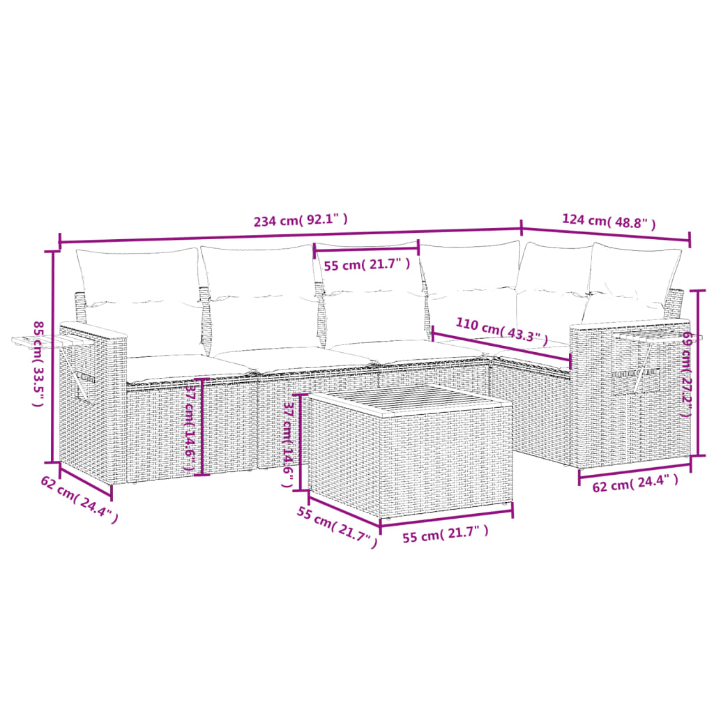 6-delige Loungeset met kussens poly rattan zwart is nu te koop bij PeponiXL, paradijselijk wonen!