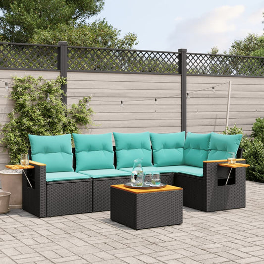 6-delige Loungeset met kussens poly rattan zwart is nu te koop bij PeponiXL, paradijselijk wonen!