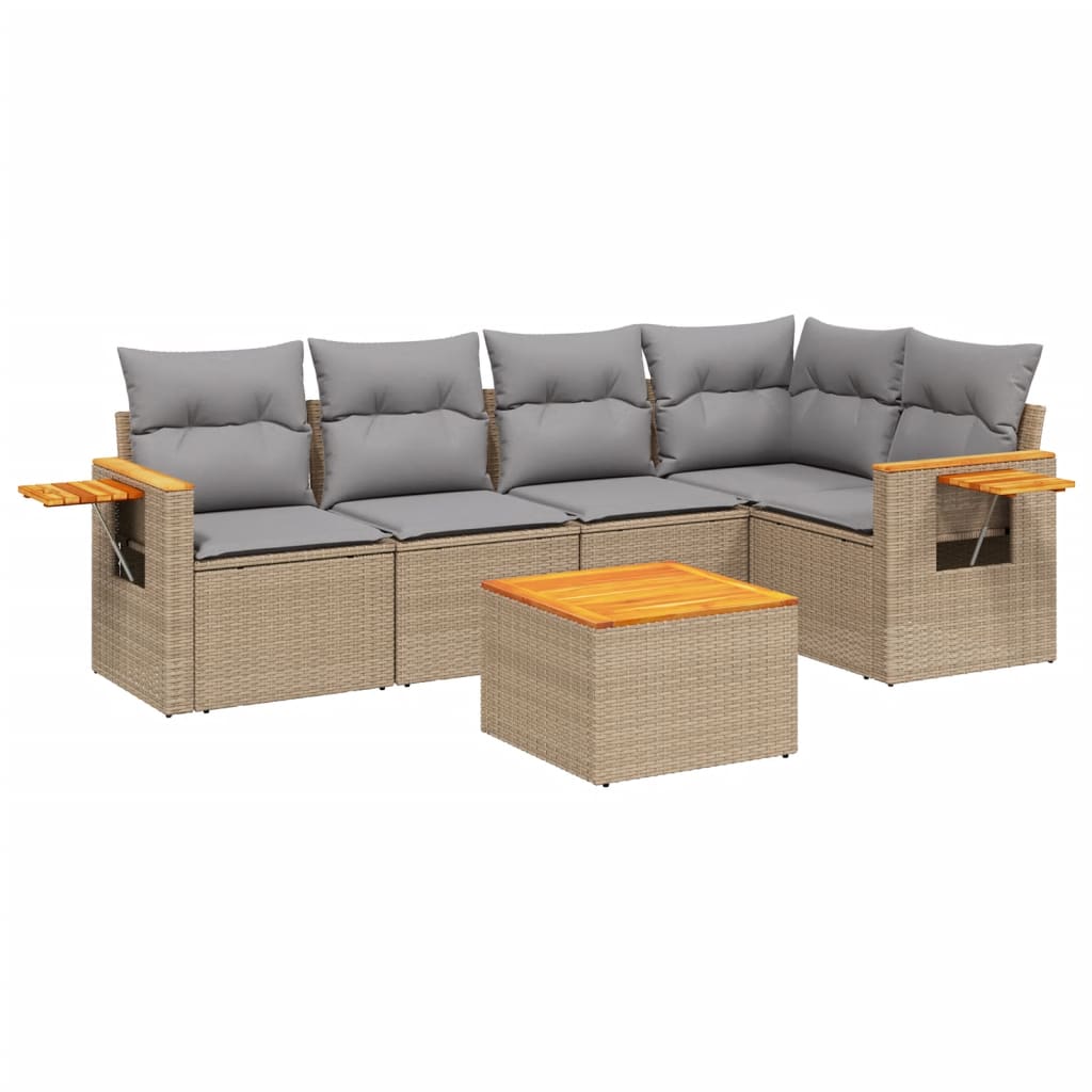 6-delige Loungeset met kussens poly rattan beige is nu te koop bij PeponiXL, paradijselijk wonen!