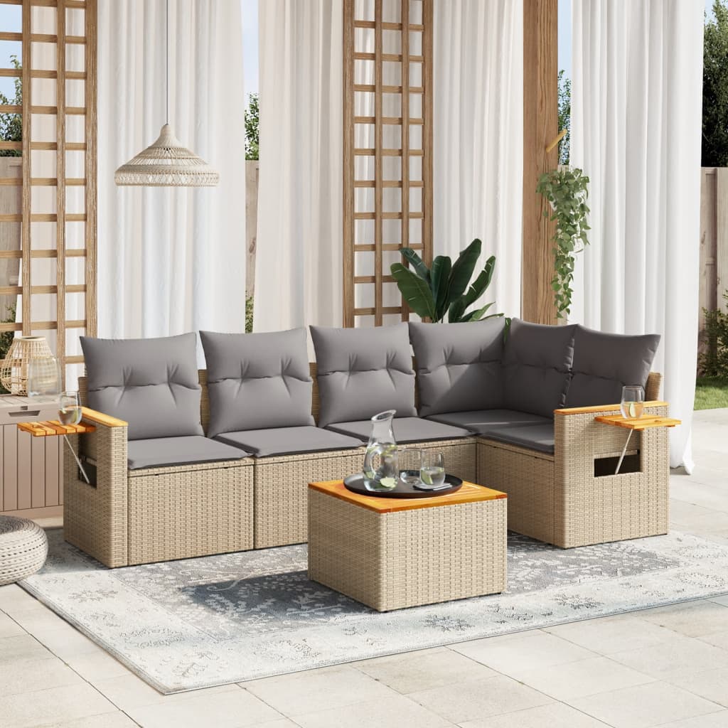 6-delige Loungeset met kussens poly rattan beige is nu te koop bij PeponiXL, paradijselijk wonen!