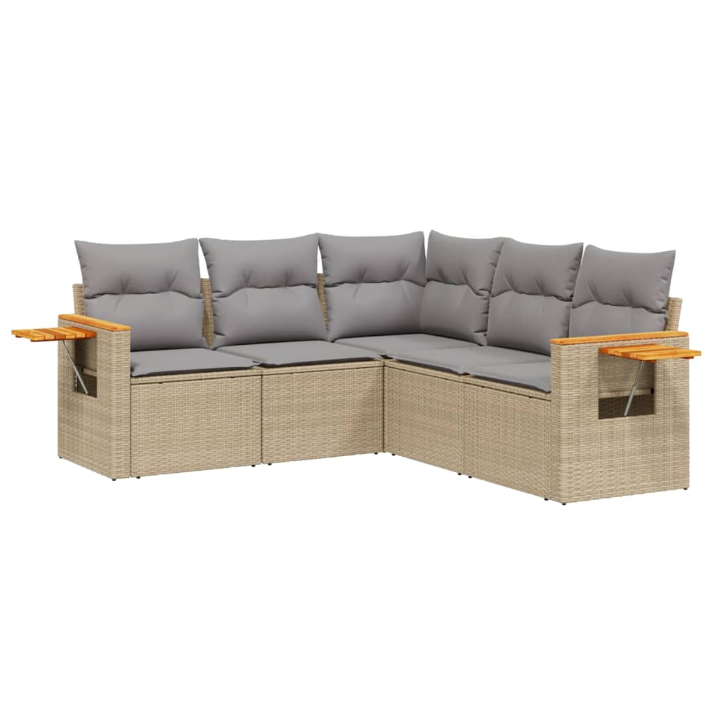 5-delige Loungeset met kussens poly rattan beige is nu te koop bij PeponiXL, paradijselijk wonen!