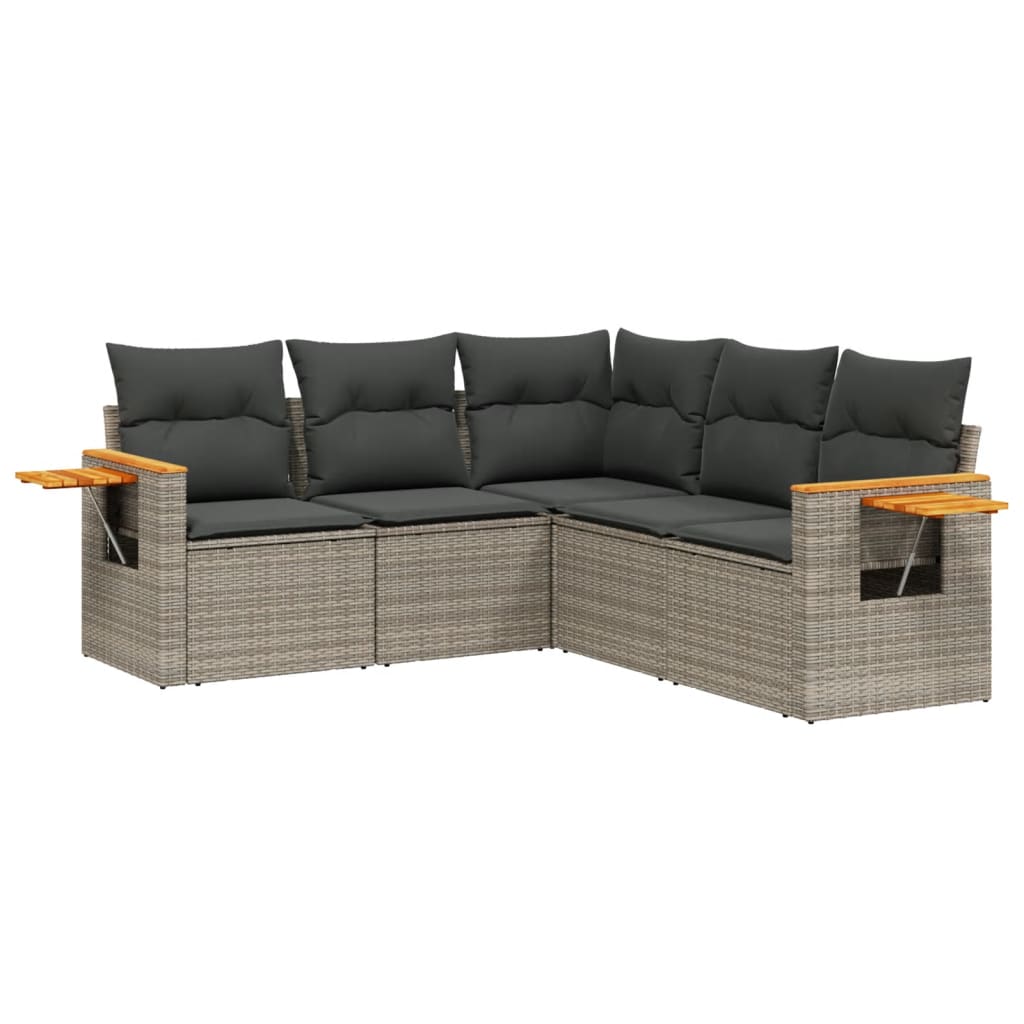 5-delige Loungeset met kussens poly rattan grijs is nu te koop bij PeponiXL, paradijselijk wonen!