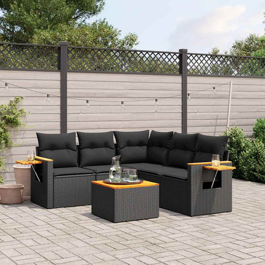 6-delige Loungeset met kussens poly rattan zwart is nu te koop bij PeponiXL, paradijselijk wonen!