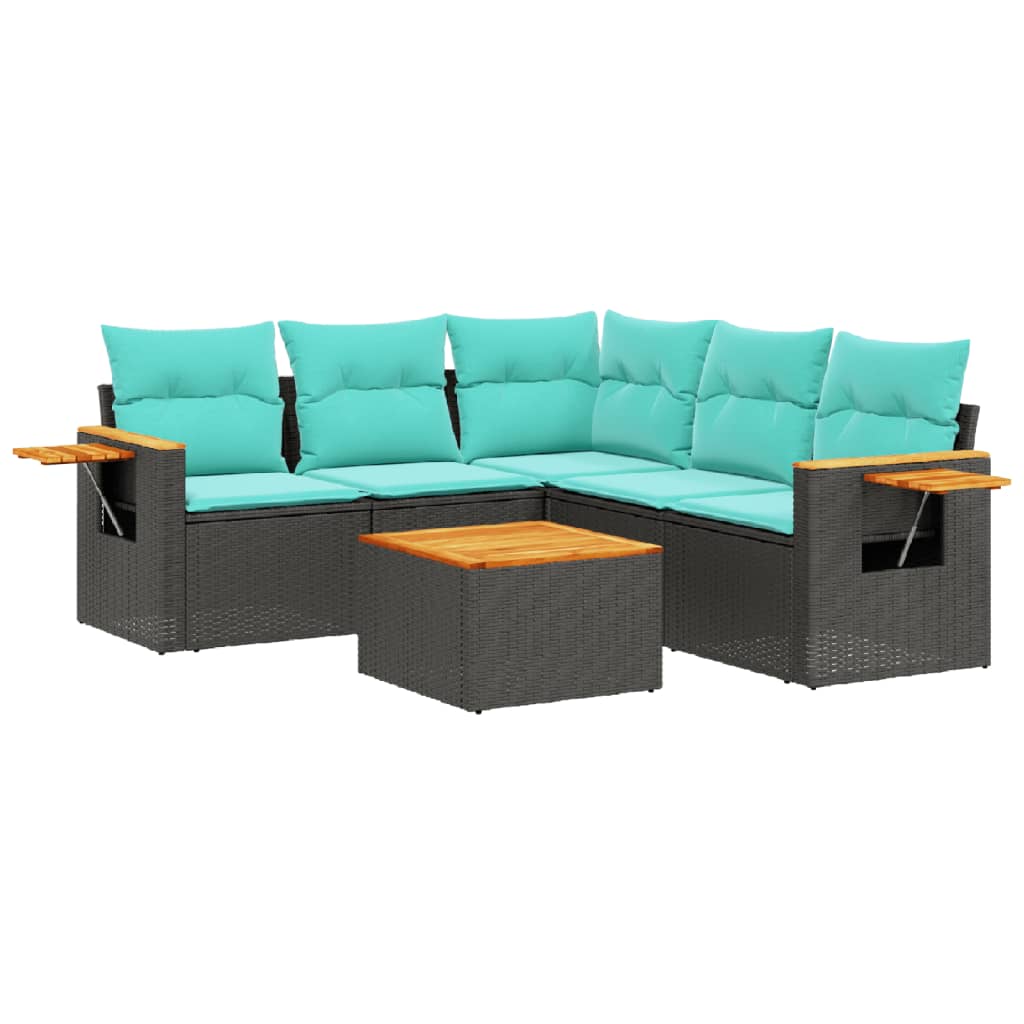 6-delige Loungeset met kussens poly rattan zwart is nu te koop bij PeponiXL, paradijselijk wonen!