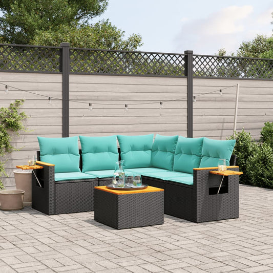 6-delige Loungeset met kussens poly rattan zwart is nu te koop bij PeponiXL, paradijselijk wonen!