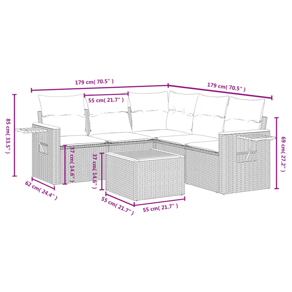 6-delige Loungeset met kussens poly rattan beige is nu te koop bij PeponiXL, paradijselijk wonen!