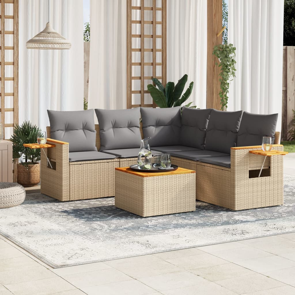 6-delige Loungeset met kussens poly rattan beige is nu te koop bij PeponiXL, paradijselijk wonen!