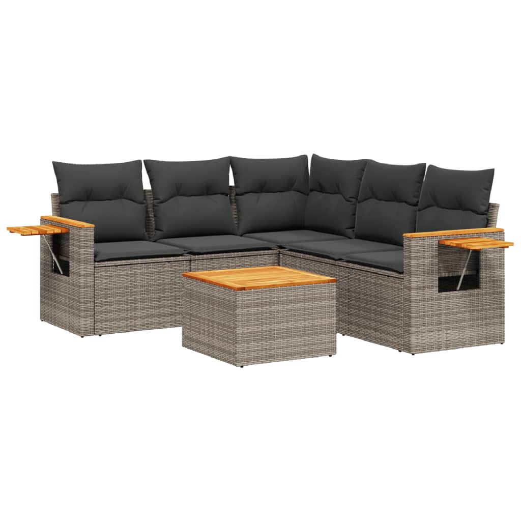 6-delige Loungeset met kussens poly rattan grijs is nu te koop bij PeponiXL, paradijselijk wonen!
