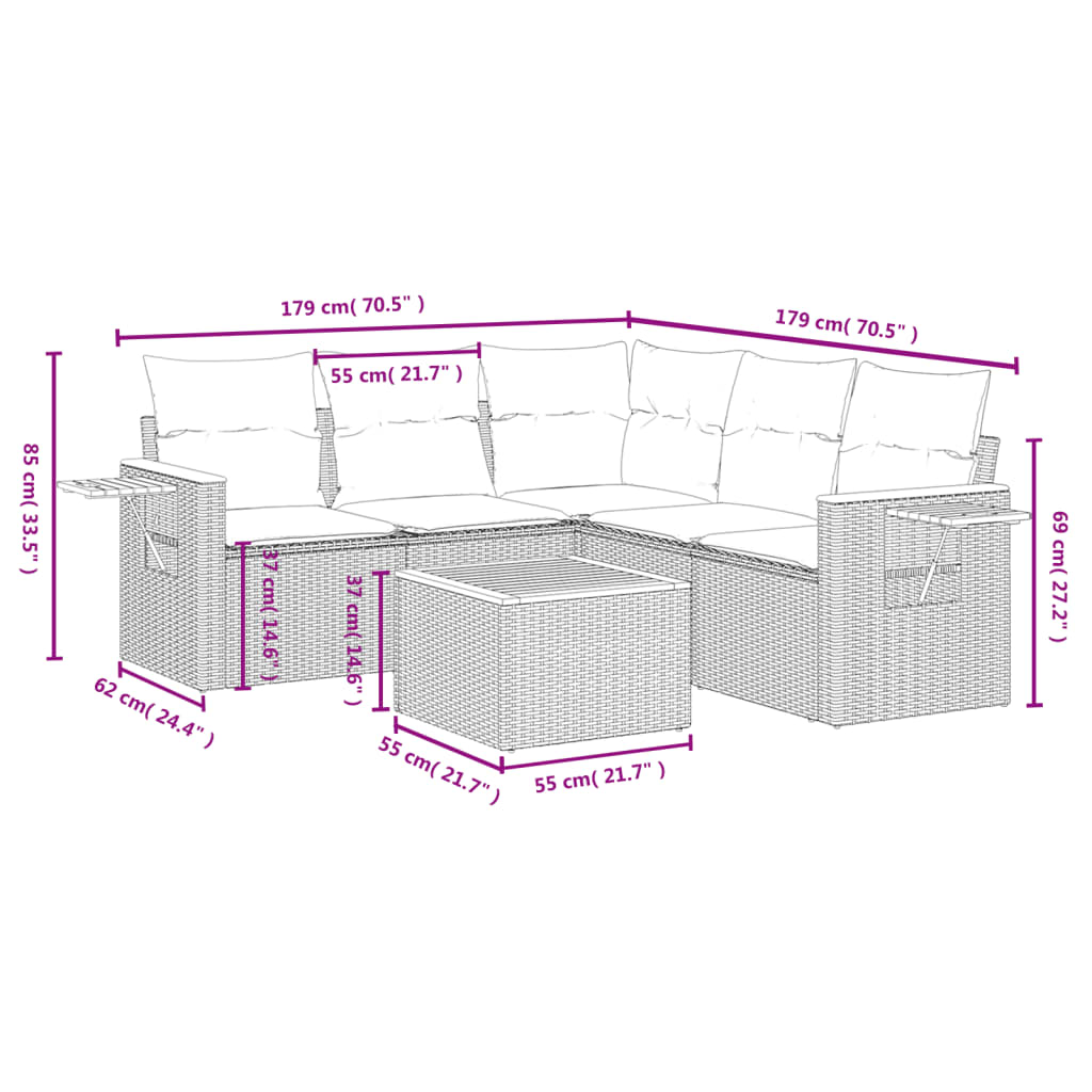 6-delige Loungeset met kussens poly rattan grijs is nu te koop bij PeponiXL, paradijselijk wonen!