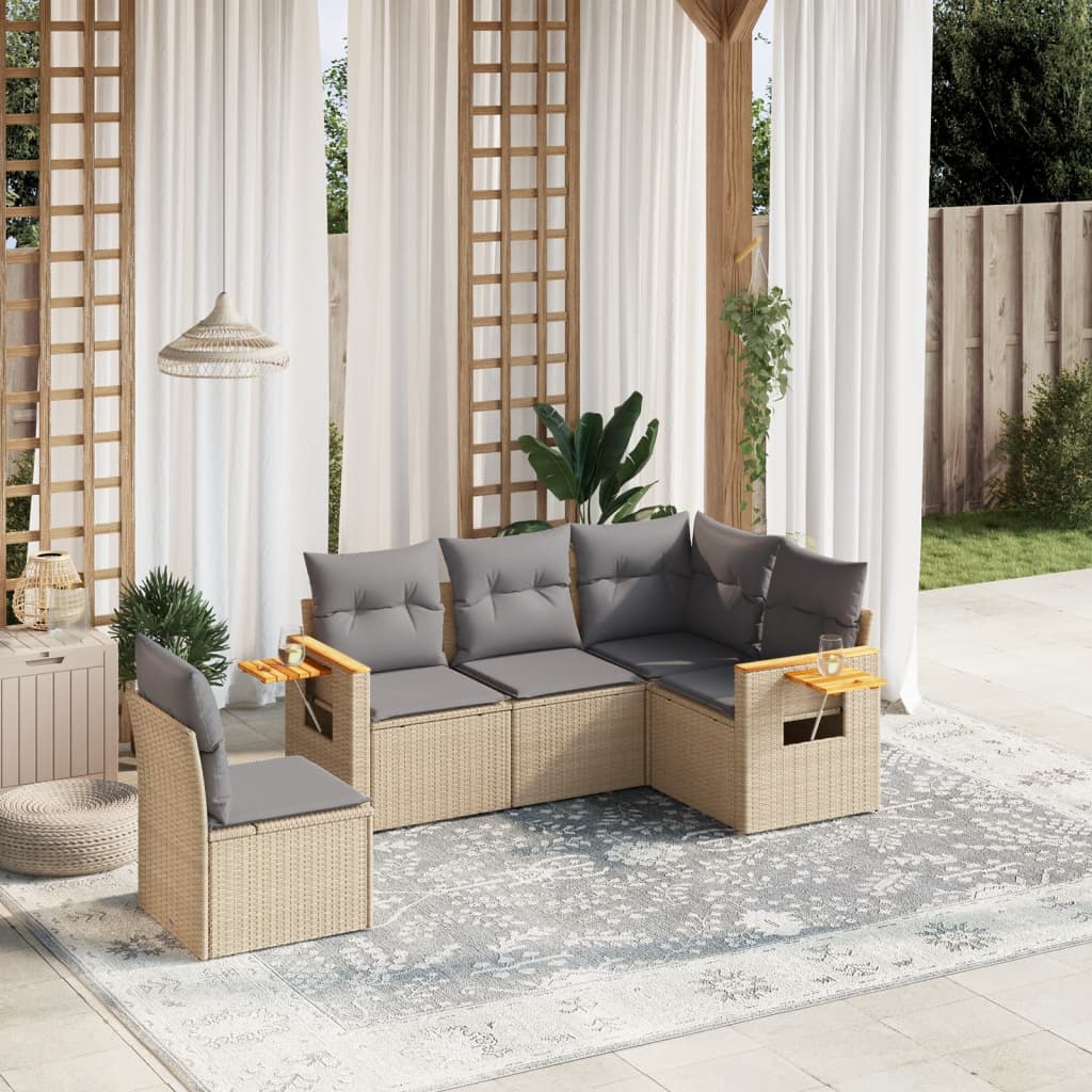 5-delige Loungeset met kussens poly rattan beige is nu te koop bij PeponiXL, paradijselijk wonen!