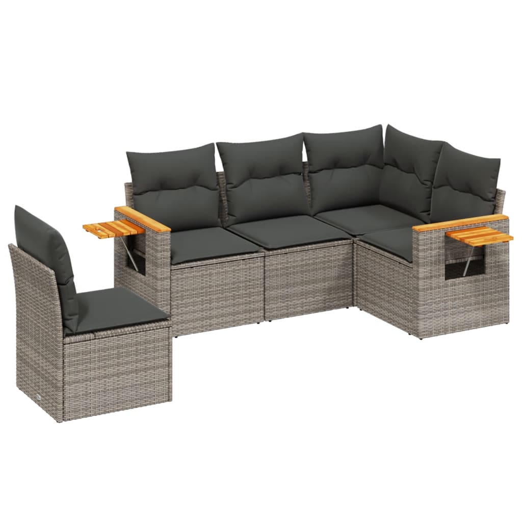 5-delige Loungeset met kussens poly rattan grijs is nu te koop bij PeponiXL, paradijselijk wonen!