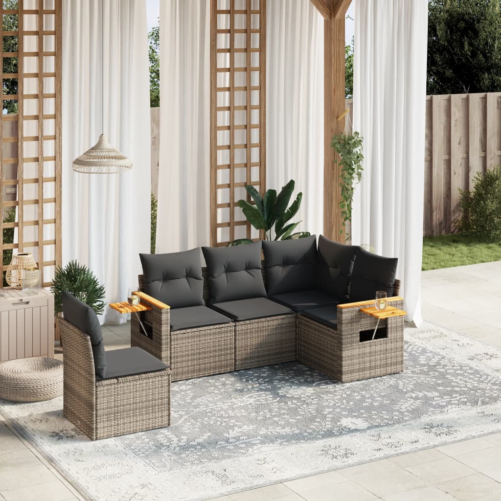 5-delige Loungeset met kussens poly rattan grijs is nu te koop bij PeponiXL, paradijselijk wonen!