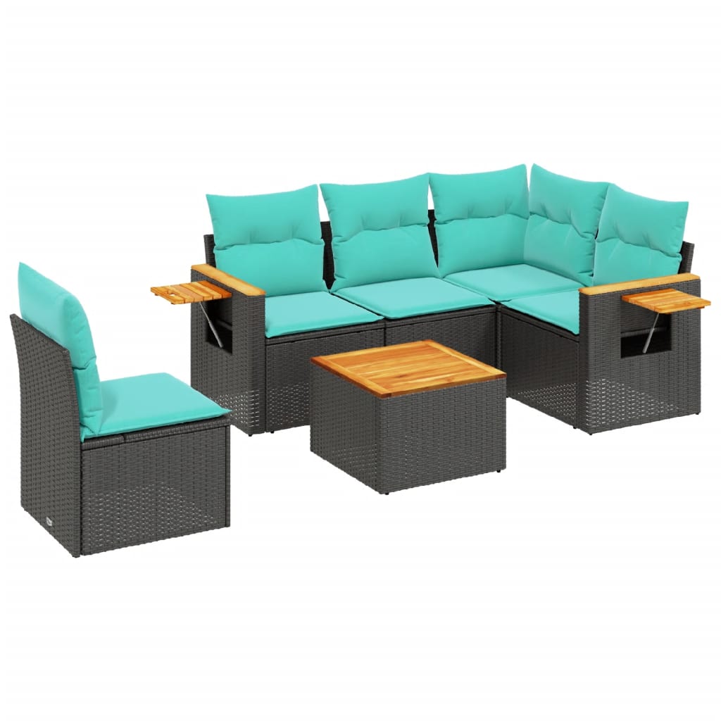 6-delige Loungeset met kussens poly rattan zwart is nu te koop bij PeponiXL, paradijselijk wonen!