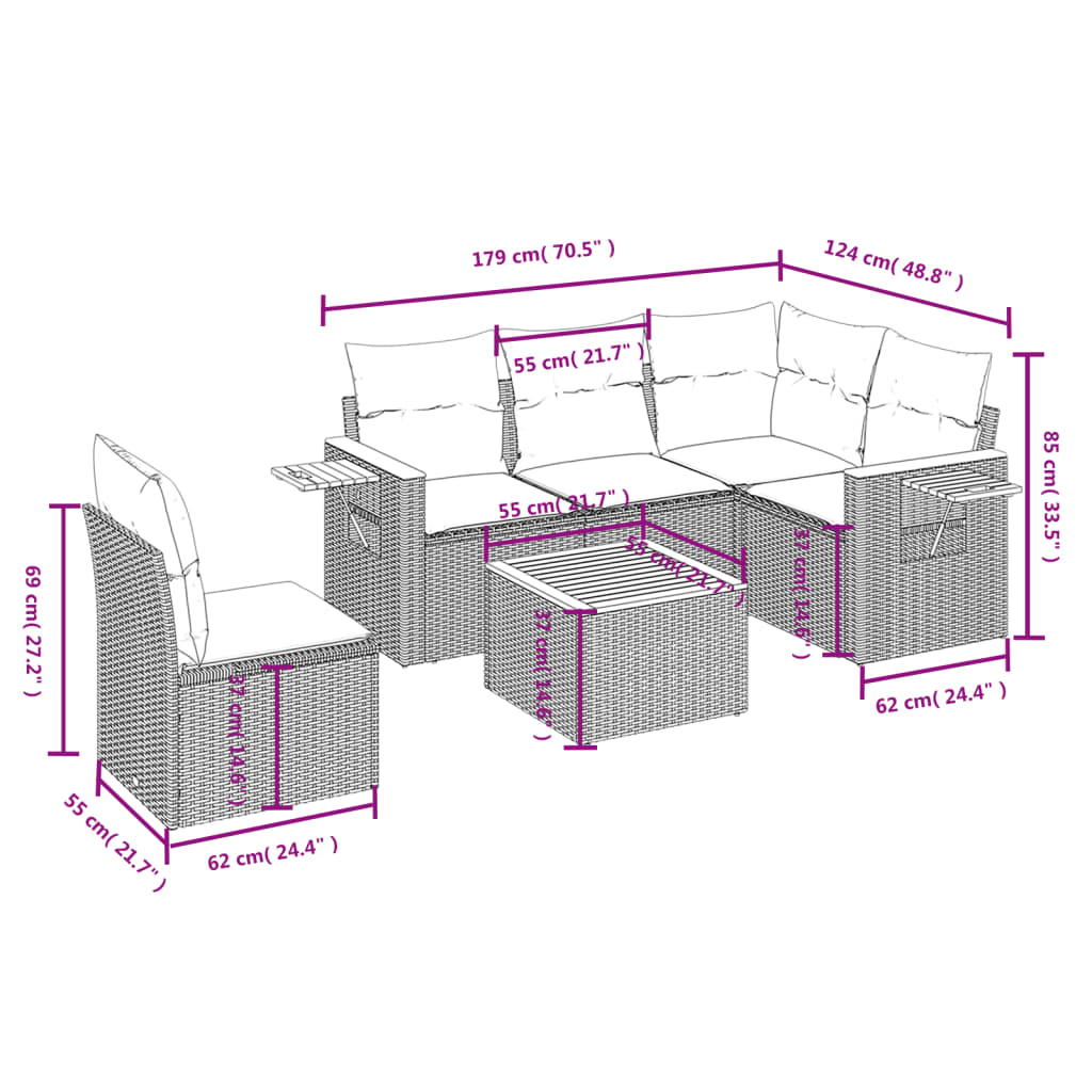 6-delige Loungeset met kussens poly rattan zwart is nu te koop bij PeponiXL, paradijselijk wonen!