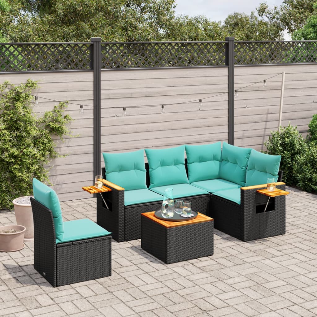 6-delige Loungeset met kussens poly rattan zwart is nu te koop bij PeponiXL, paradijselijk wonen!